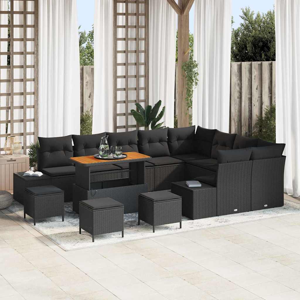 Set Divano da Giardino 13 pcs Nero Poly Rattan - homemem39