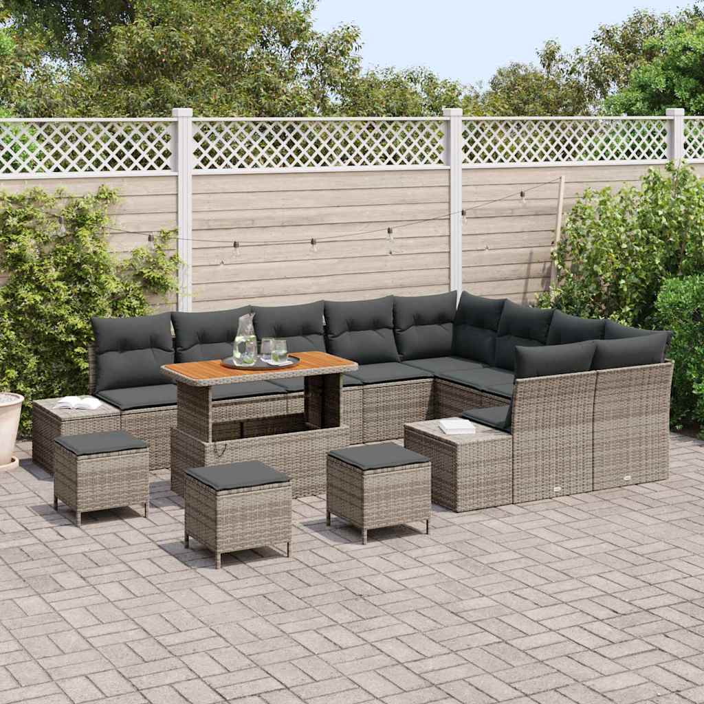 Set Divano da Giardino 13 pcs Grigio Poly Rattan - homemem39