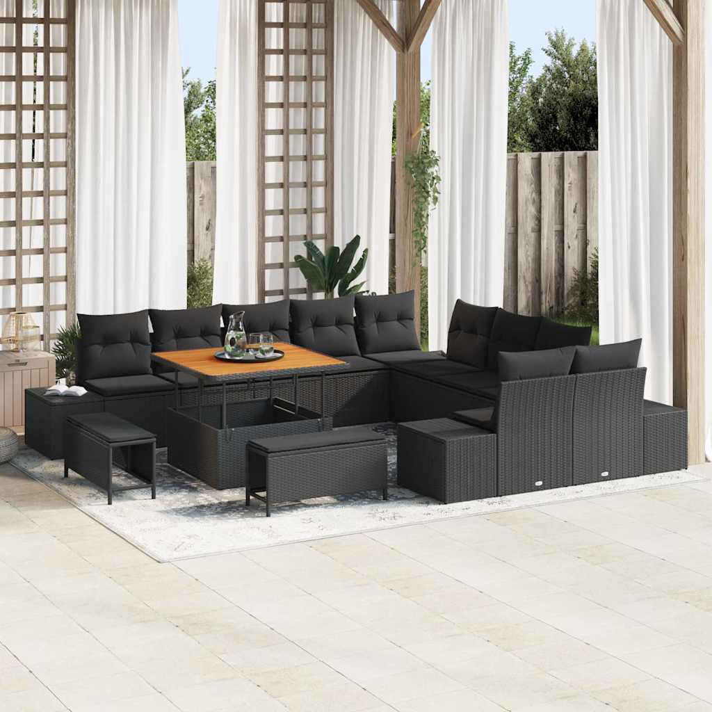 Set Divano da Giardino con cuscino 13 pcs Nero Poly Rattan - homemem39