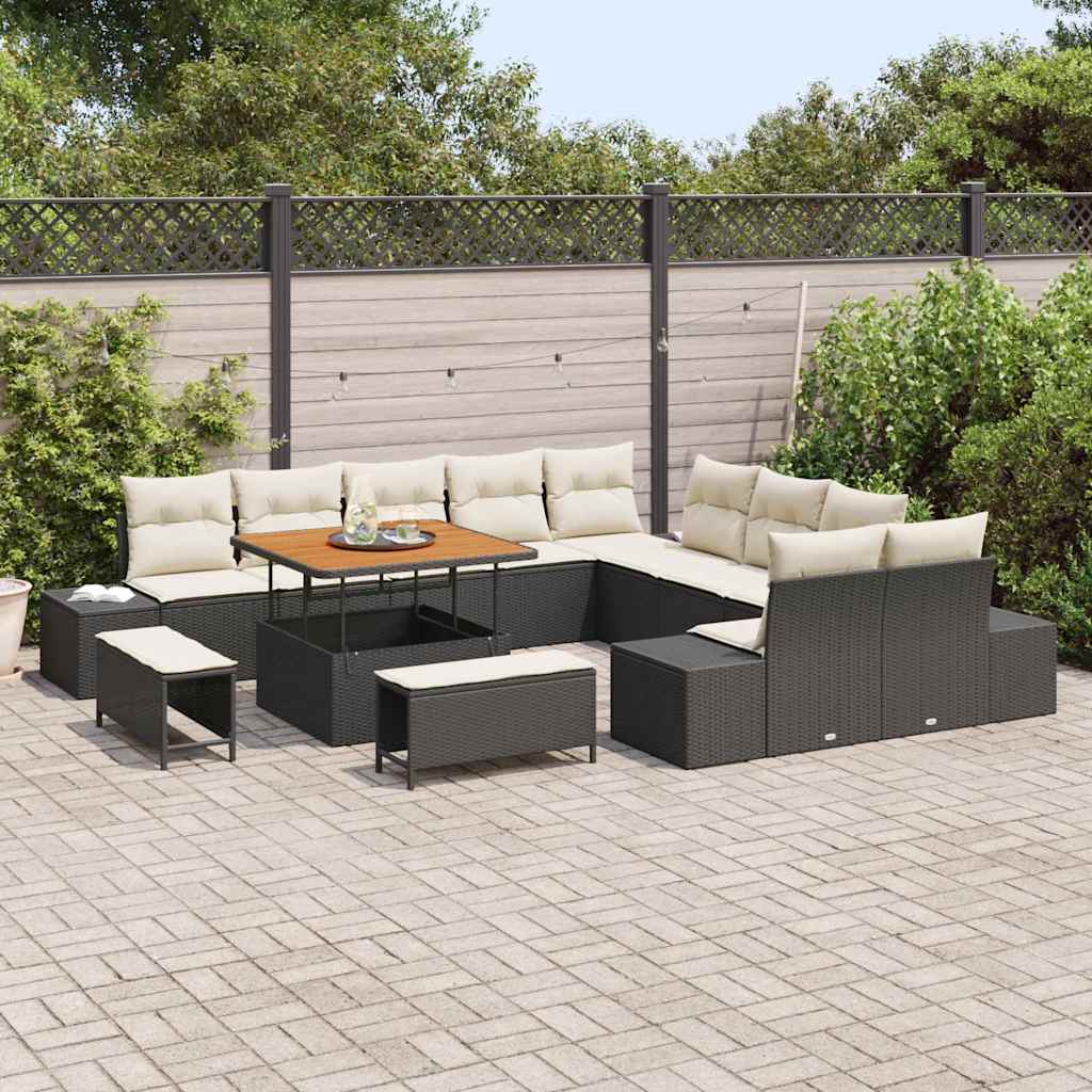 Set Divano da Giardino con cuscino 13 pcs Nero Poly Rattan - homemem39