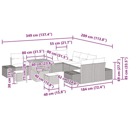Set Divano da Giardino con cuscino 13 pcs Nero Poly Rattan - homemem39