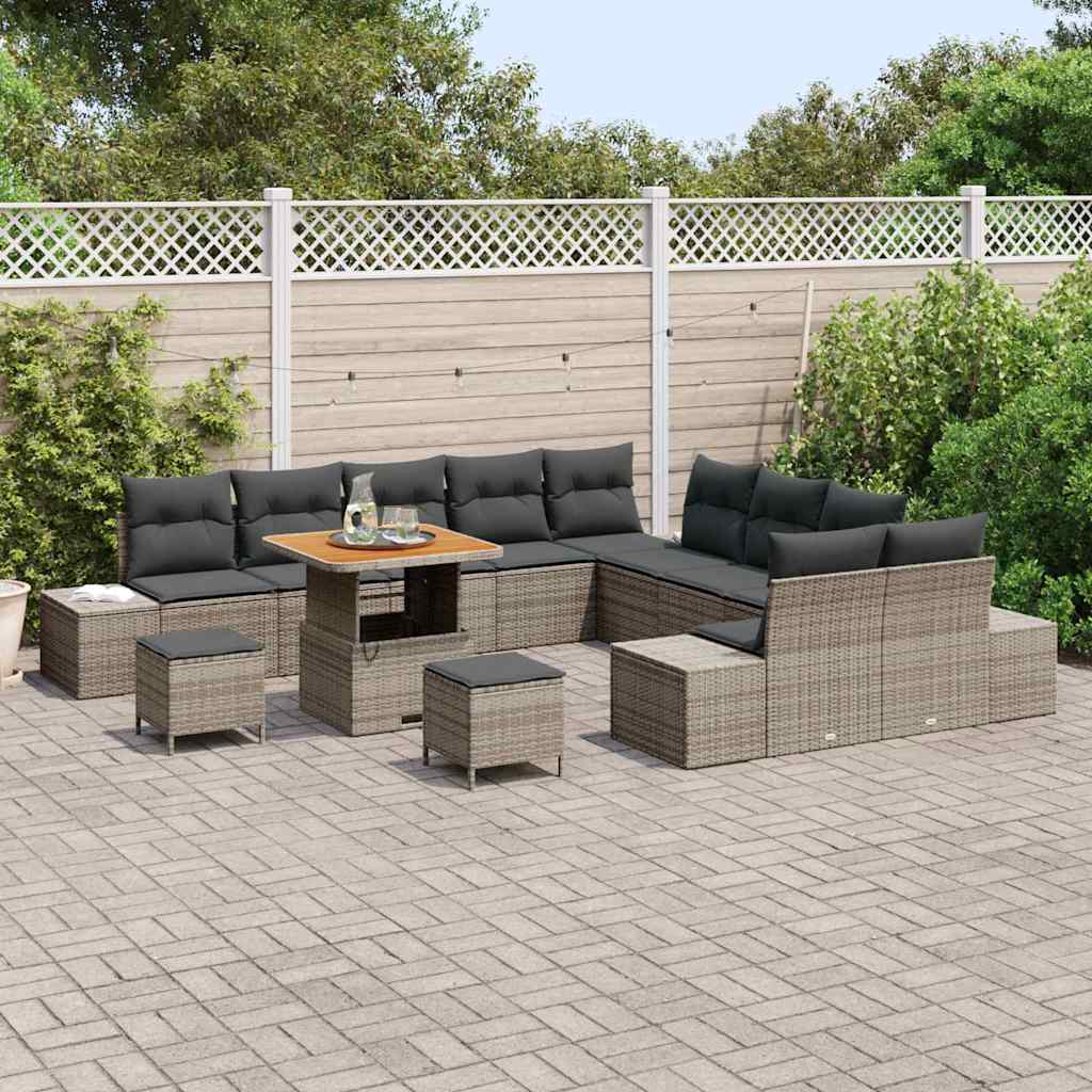 Set Divano da Giardino con cuscino 13 pcs Grigio polyrattan | homemem39
