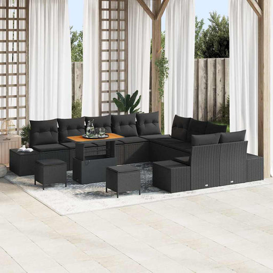 Set Divano da Giardino con cuscino 13 pcs Nero Poly Rattan - homemem39