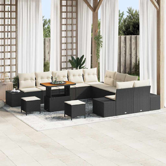 Set Divano da Giardino con cuscino 13 pcs Nero Poly Rattan - homemem39