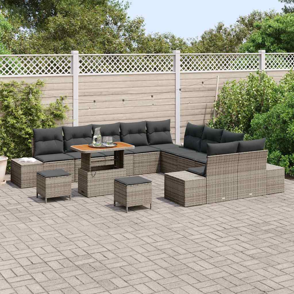 Set Divano da Giardino con cuscino 13 pcs Grigio Poly Rattan - homemem39