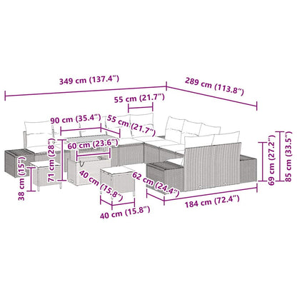 Set Divano da Giardino con cuscino 13 pcs Grigio Poly Rattan - homemem39
