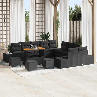Set Divano da Giardino con cuscino 14 pcs Nero Poly Rattan - homemem39