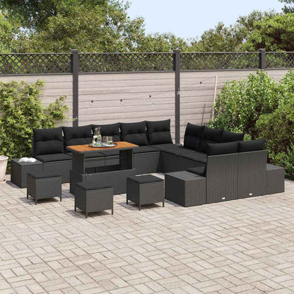 Set Divano da Giardino con cuscino 14 pcs Nero Poly Rattan - homemem39