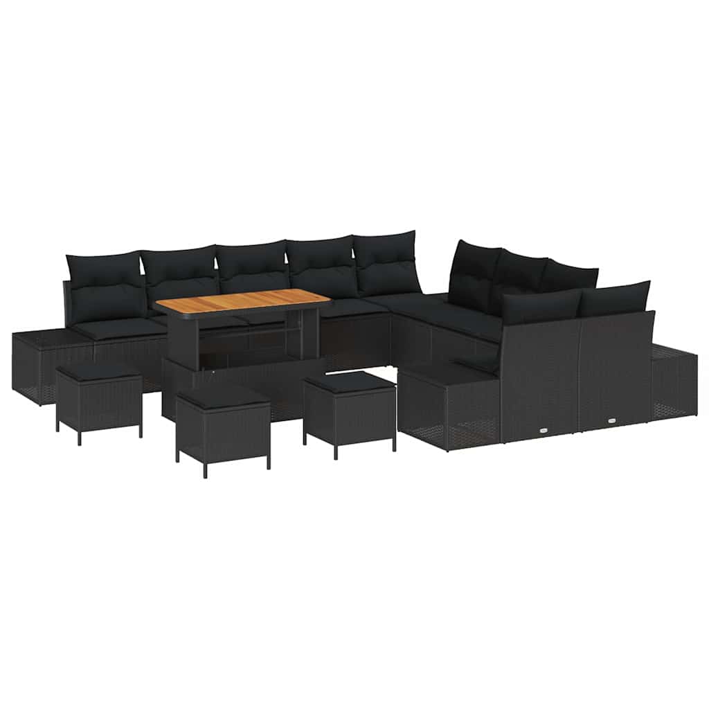 Set Divano da Giardino con cuscino 14 pcs Nero Poly Rattan - homemem39