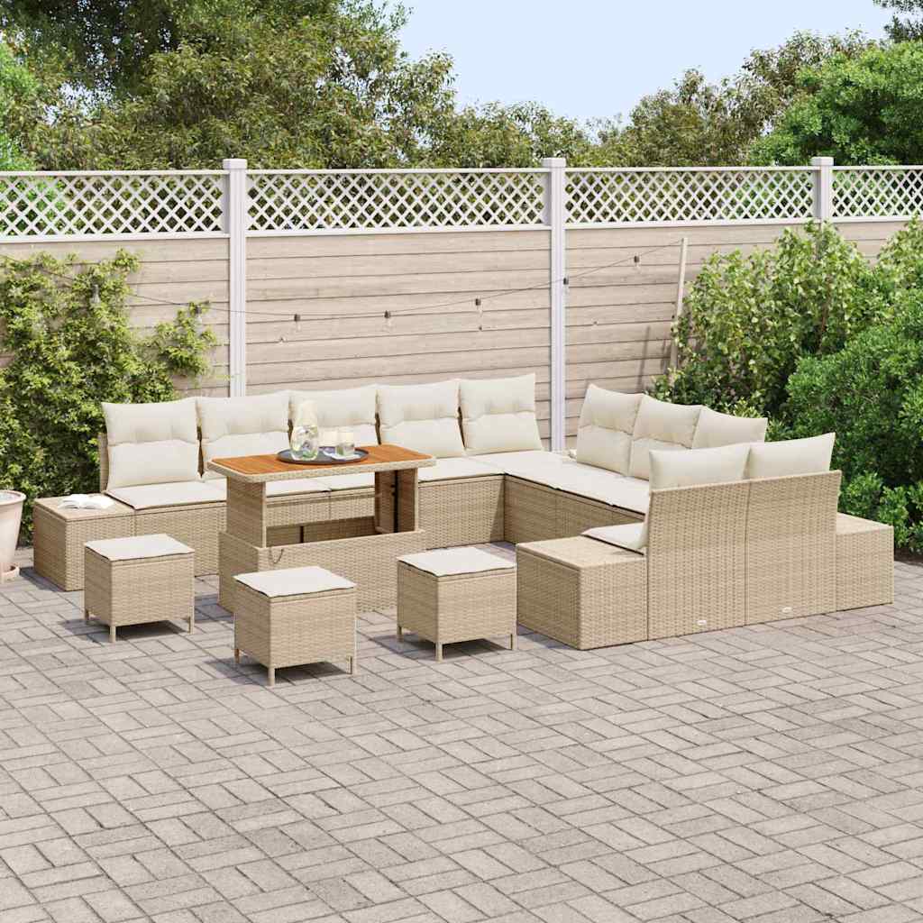 Set Divano da Giardino con cuscino 14 pcs Beige Poly Rattan - homemem39
