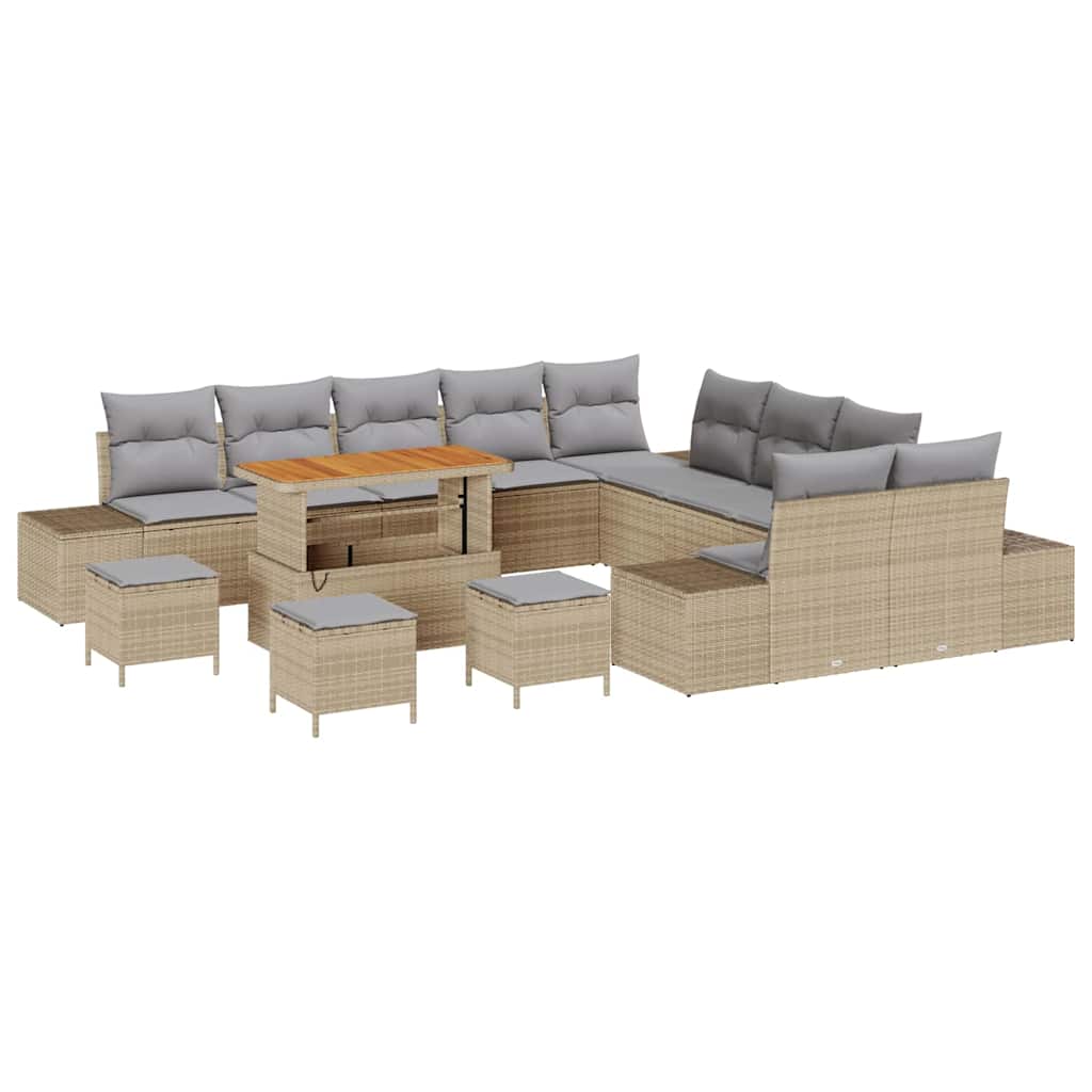 Set Divano da Giardino con cuscino 14 pcs Beige Poly Rattan - homemem39