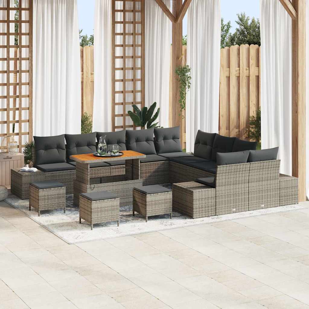 Set Divano da Giardino con cuscino 14 pcs Grigio Poly Rattan - homemem39