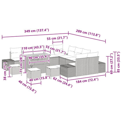 Set Divano da Giardino con cuscino 14 pcs Grigio Poly Rattan - homemem39