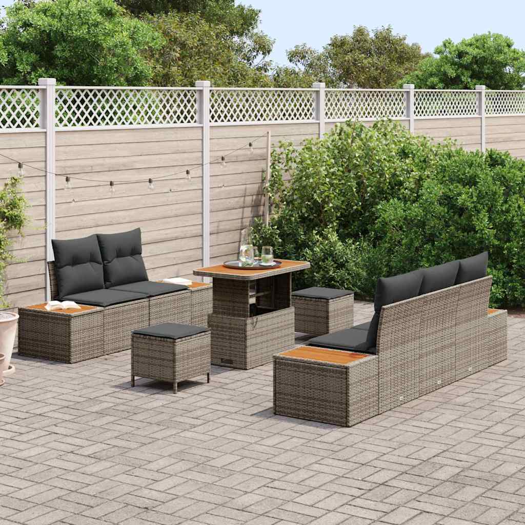 Set Divano da Giardino con cuscino 8 pcs Grigio Poly Rattan - homemem39