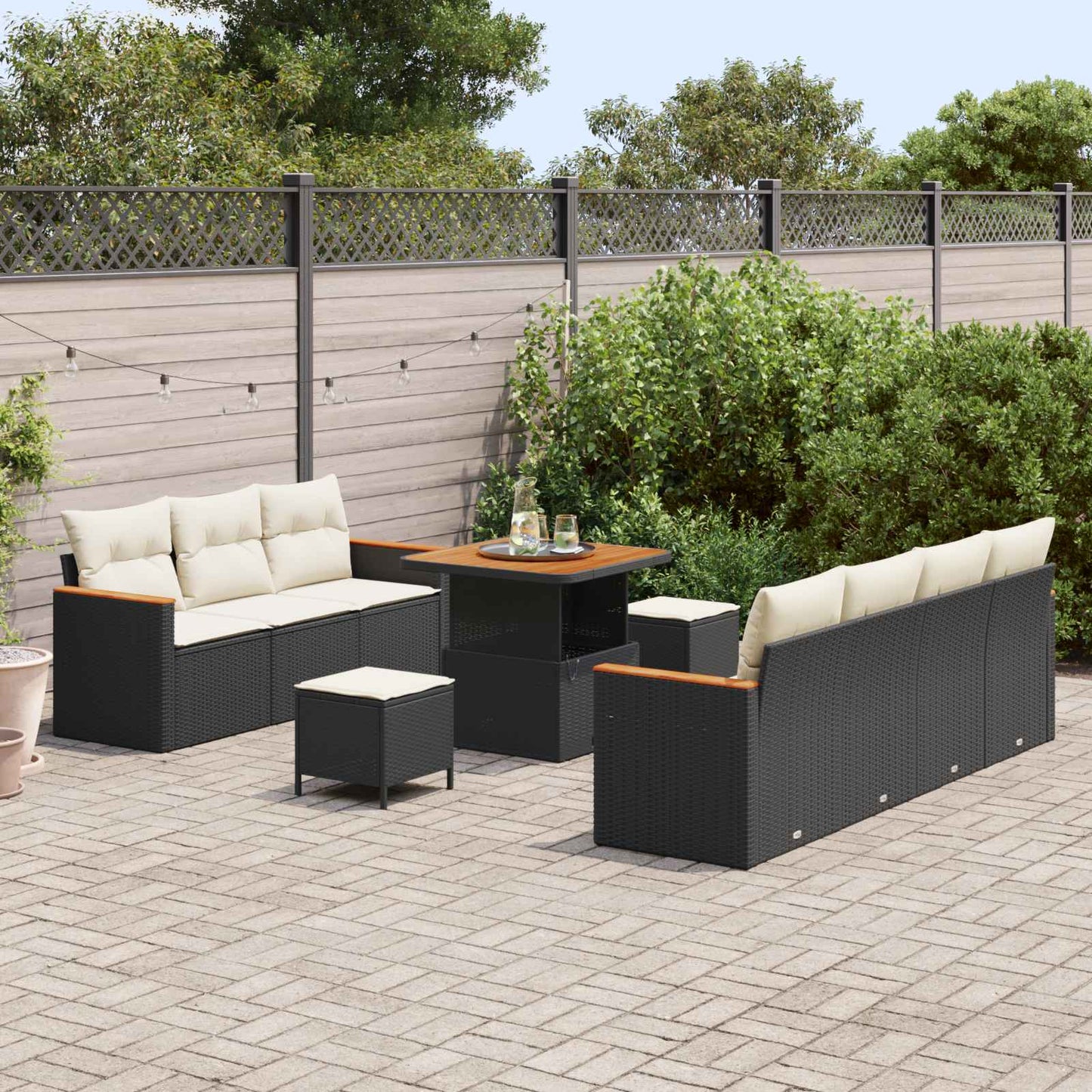 Set Divano da Giardino 10 pcs Nero polyrattan | homemem39