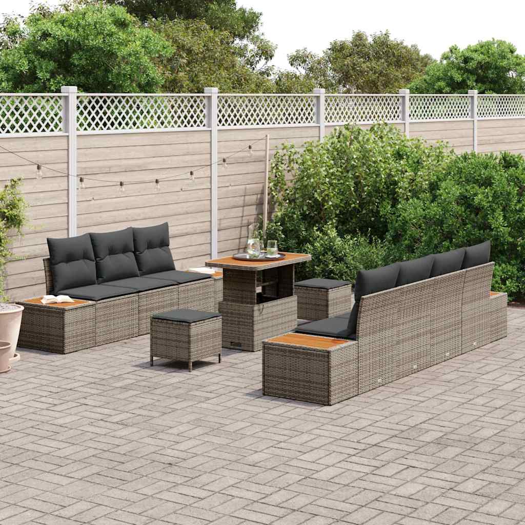 Set Divano da Giardino con cuscino 10 pcs Grigio Poly Rattan - homemem39