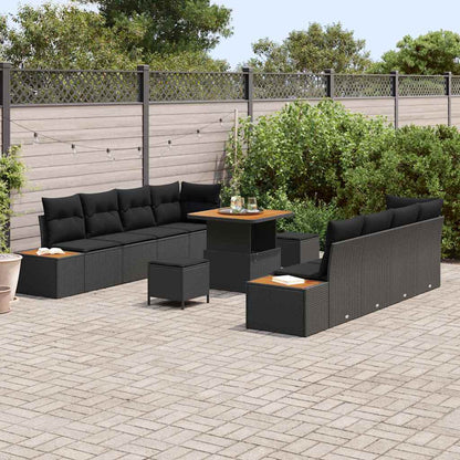 Set Divano da Giardino con cuscino 11 pcs Nero Poly Rattan