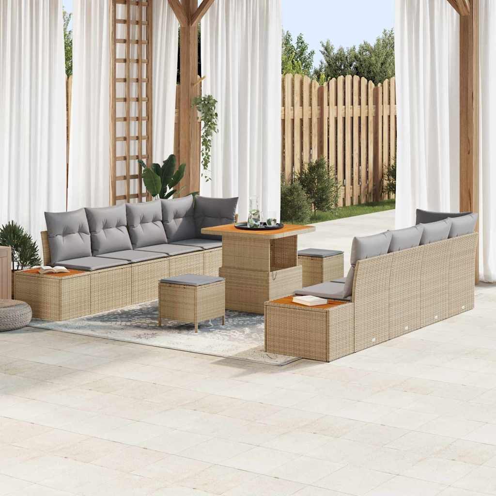Set Divano da Giardino con cuscino 11 pcs Beige Poly Rattan - homemem39