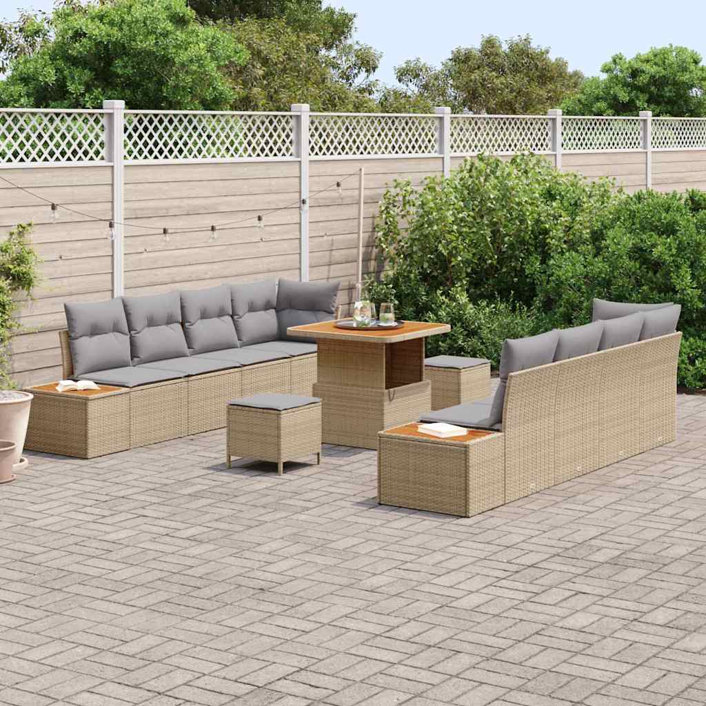 Set Divano da Giardino con cuscino 11 pcs Beige Poly Rattan - homemem39