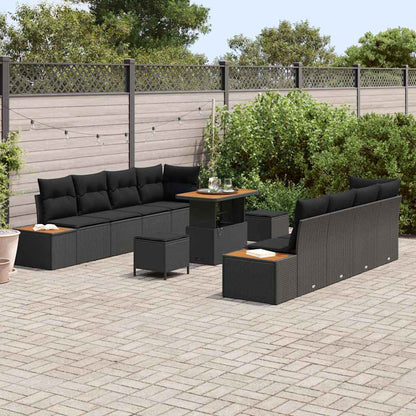 Set Divano da Giardino con cuscino 11 pcs Nero Poly Rattan