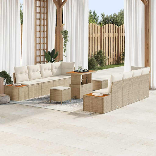 Set Divano da Giardino con cuscino 11 pcs Beige Poly Rattan - homemem39