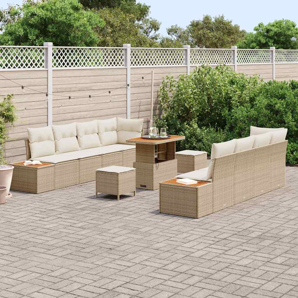 Set Divano da Giardino con cuscino 11 pcs Beige Poly Rattan - homemem39