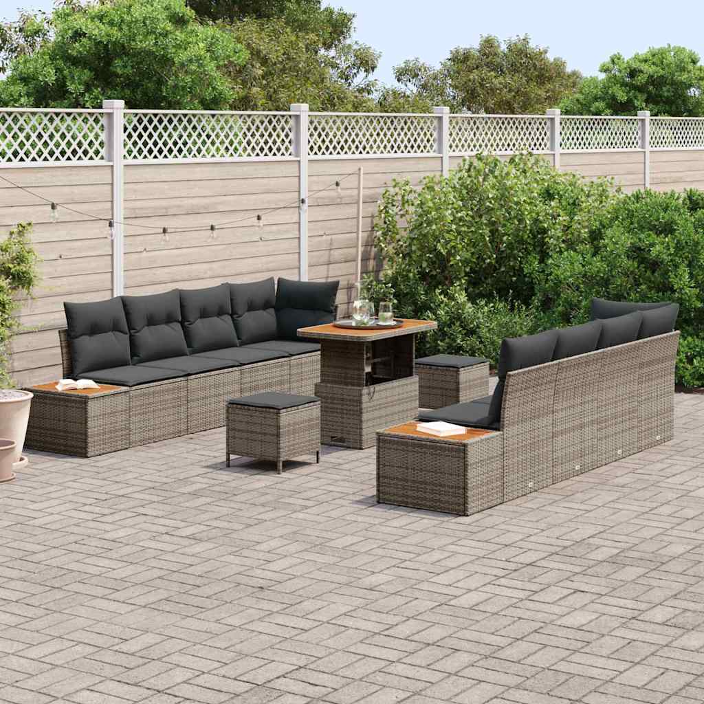 Set Divano da Giardino con cuscino 11 pcs Grigio Poly Rattan - homemem39
