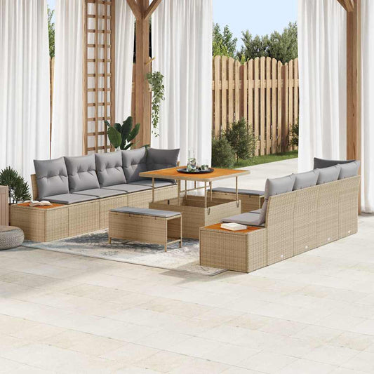 Set Divano da Giardino con cuscino 11 pcs Beige Poly Rattan - homemem39