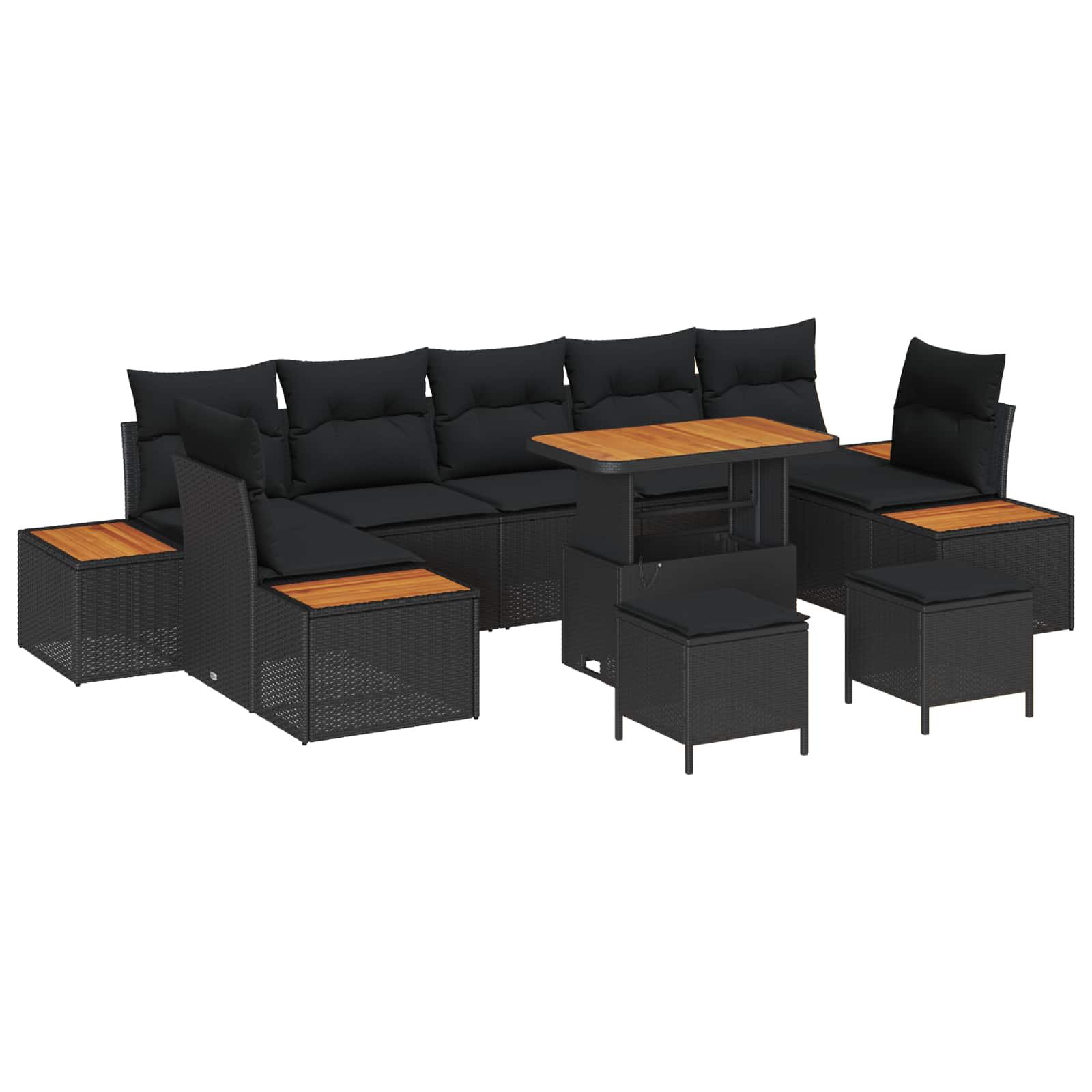 Set Divano da Giardino 10 pcs Nero polyrattan | homemem39