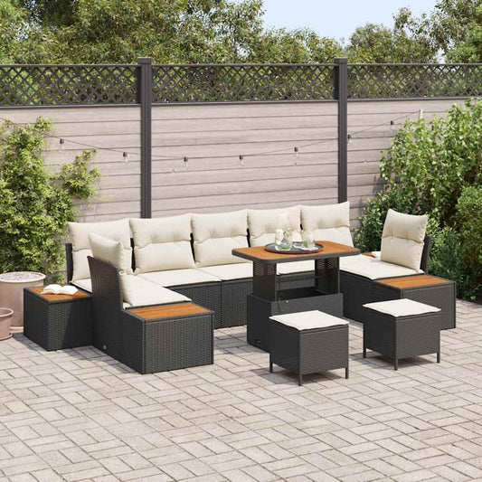 Set Divano da Giardino con cuscino 10 pcs Nero Poly Rattan - homemem39