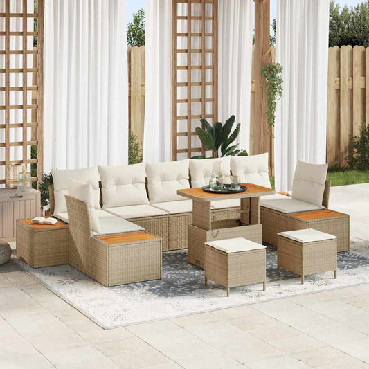 Set Divano da Giardino con cuscino 10 pcs Beige Poly Rattan - homemem39