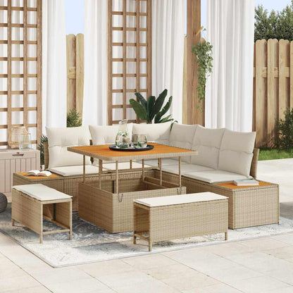Set Divano da Giardino con cuscino 8 pcs Beige Poly Rattan