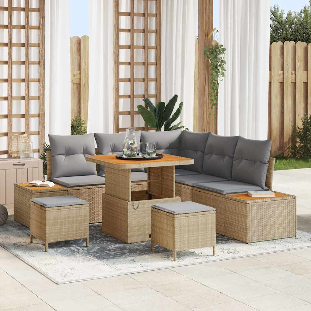 Set Divano da Giardino con cuscino 8 pcs Beige Poly Rattan - homemem39