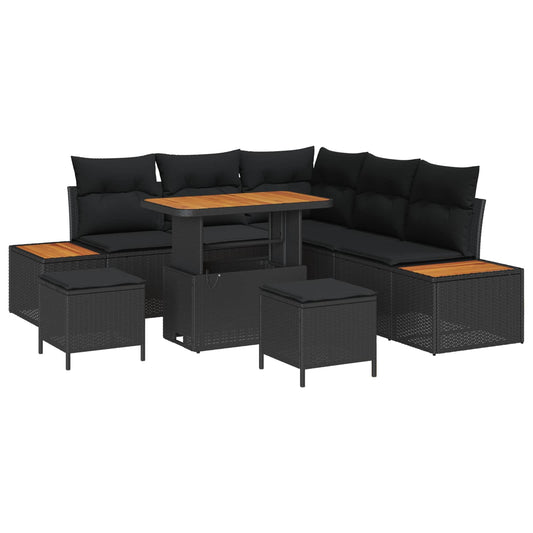 Set Divano da Giardino 8 pcs Nero polyrattan