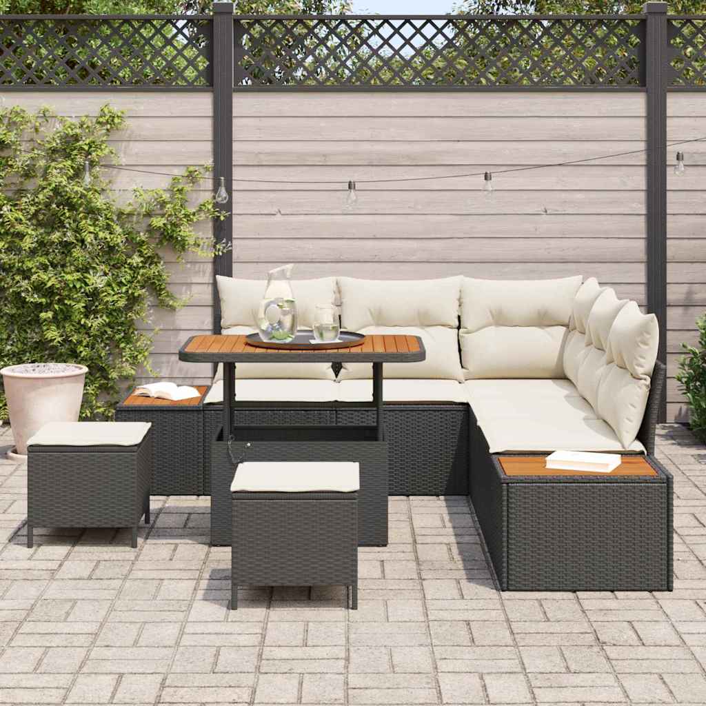 Set Divano da Giardino con cuscino 8 pcs Nero Poly Rattan - homemem39
