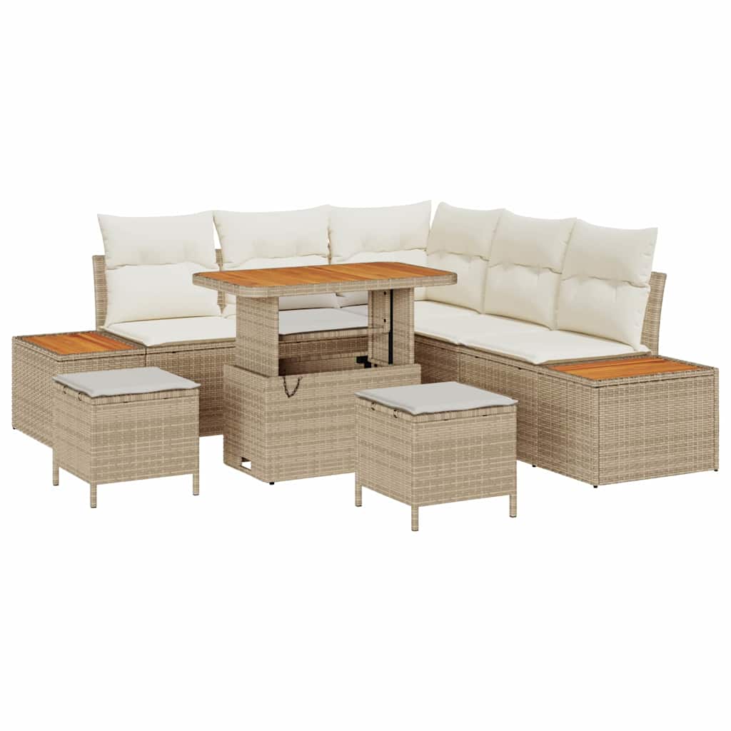 Set Divano da Giardino con cuscino 8 pcs Beige Poly Rattan - homemem39