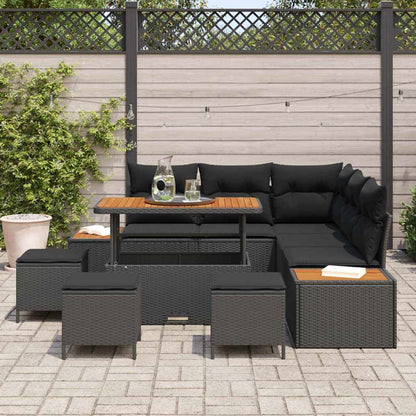 Set Divano da Giardino con cuscino 9 pcs Nero Poly Rattan