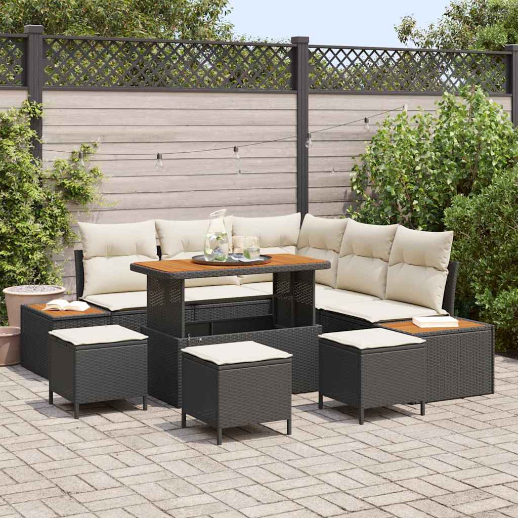 Set Divano da Giardino con cuscino 9 pcs Nero Poly Rattan - homemem39