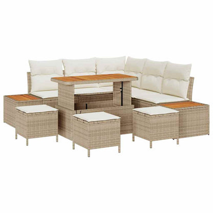 Set Divano da Giardino con cuscino 9 pcs Beige Poly Rattan - homemem39