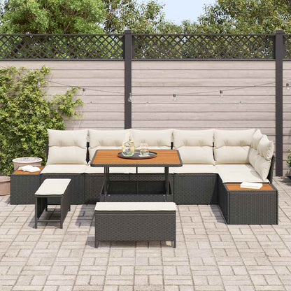 Set Divano da Giardino con cuscino 9 pcs Nero Poly Rattan - homemem39