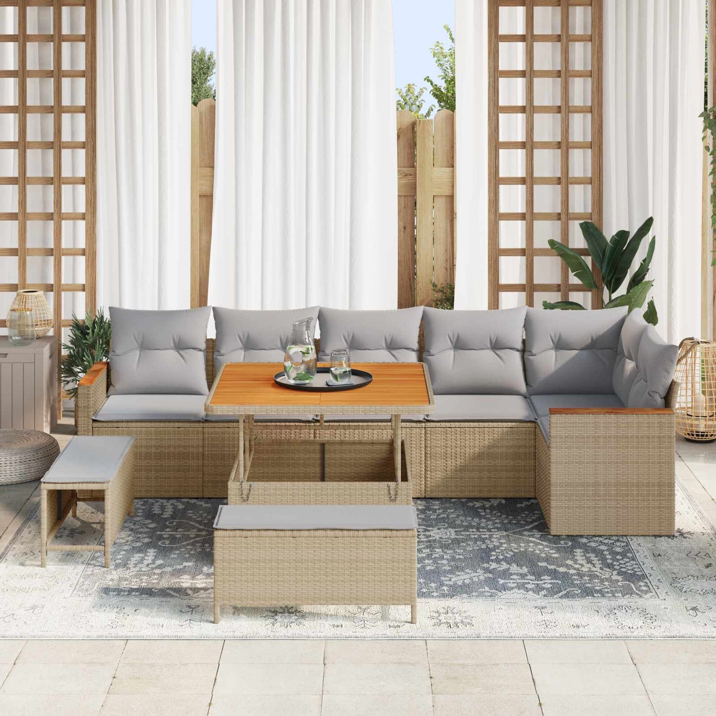 Set Divano da Giardino 9 pcs Beige polyrattan | homemem39