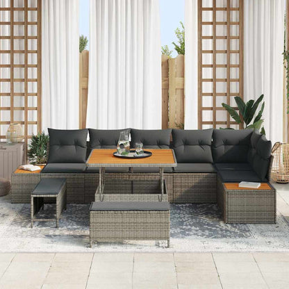 Set Divano da Giardino con cuscino 9 pcs Grigio Poly Rattan - homemem39