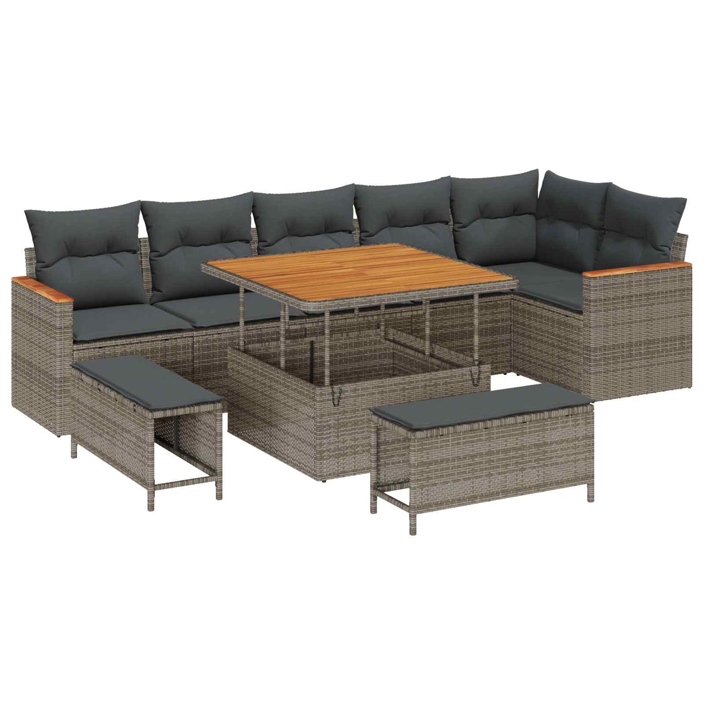 Set Divano da Giardino 9 pcs Grigio polyrattan | homemem39