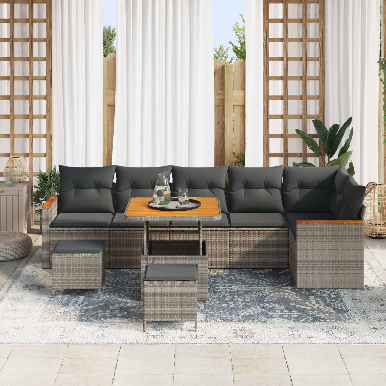 Set Divano da Giardino 9 pcs Grigio polyrattan | homemem39