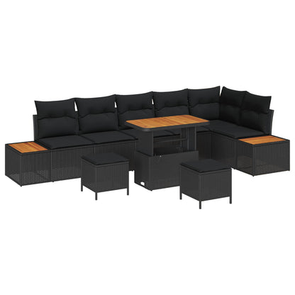 Set Divano da Giardino 9 pcs Nero polyrattan