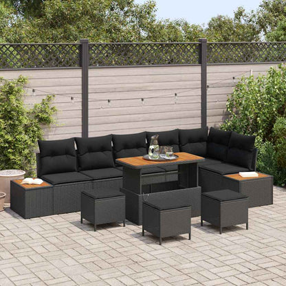 Set Divano da Giardino con cuscino 10 pcs Nero Poly Rattan