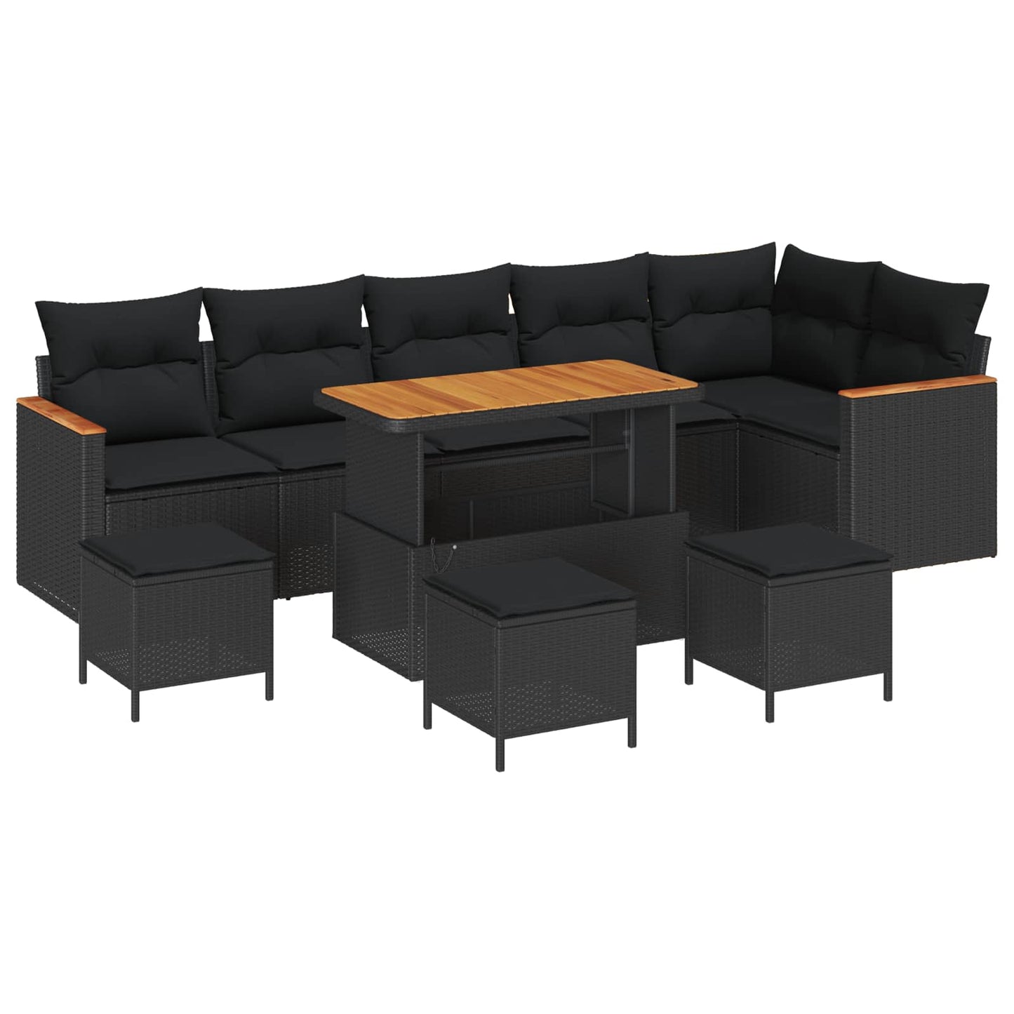 Set Divano da Giardino 10 pz Nero polyrattan