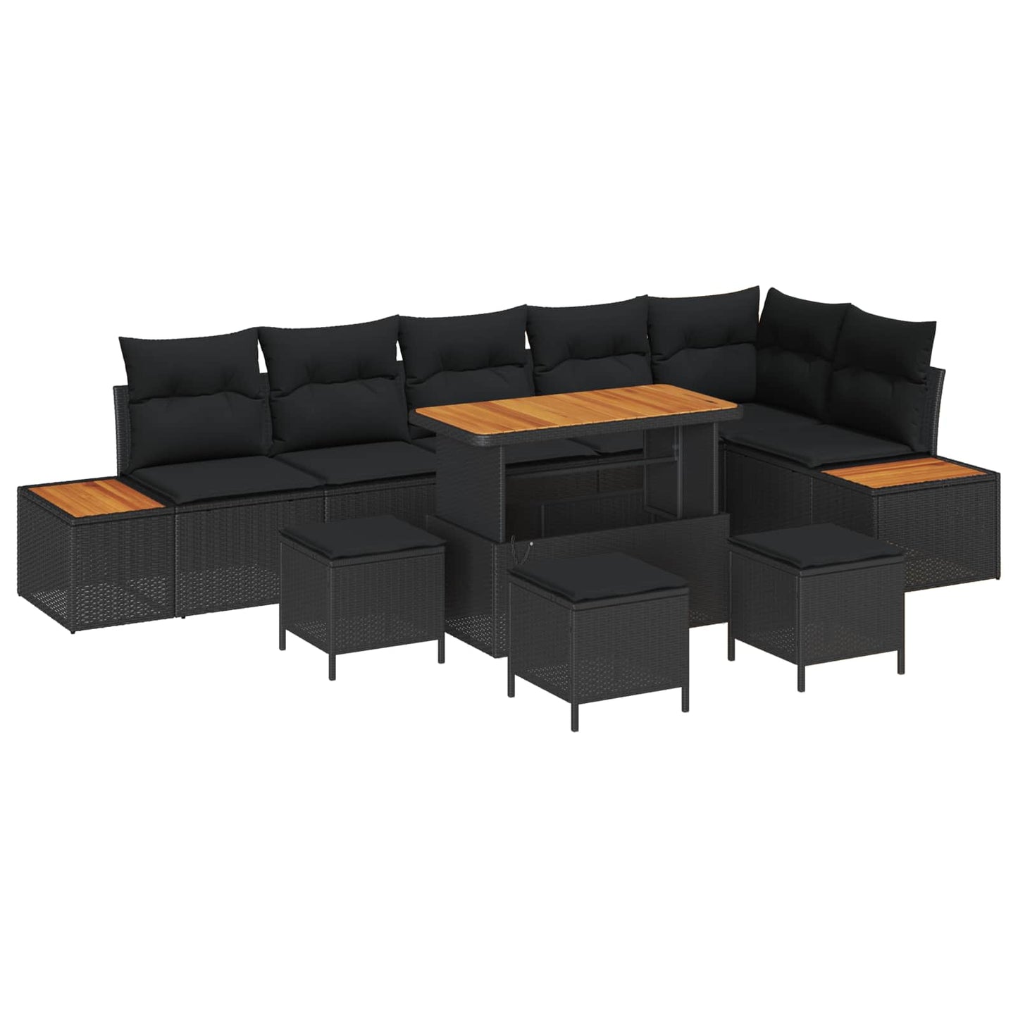 Set Divano da Giardino 10 pcs Nero polyrattan