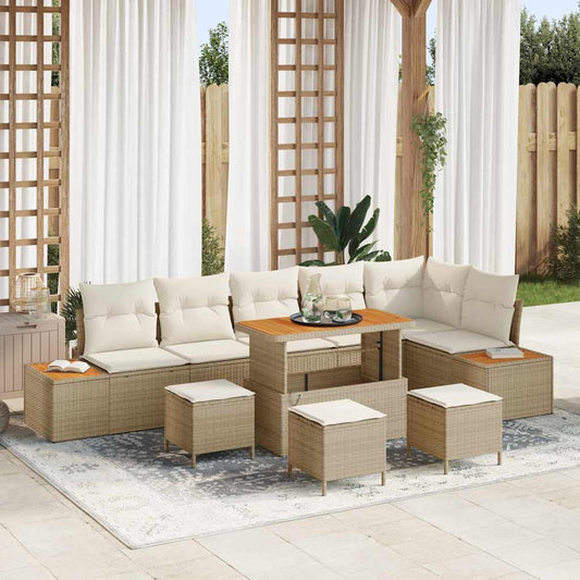Set Divano da Giardino con cuscino 10 pcs Beige Poly Rattan - homemem39