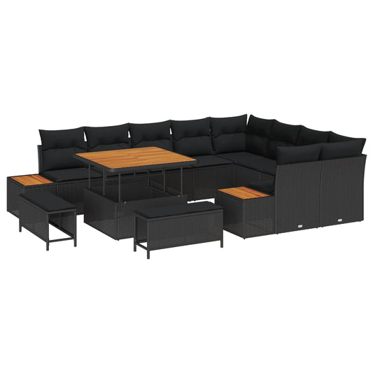 Set Divano da Giardino 12 pcs Nero polyrattan